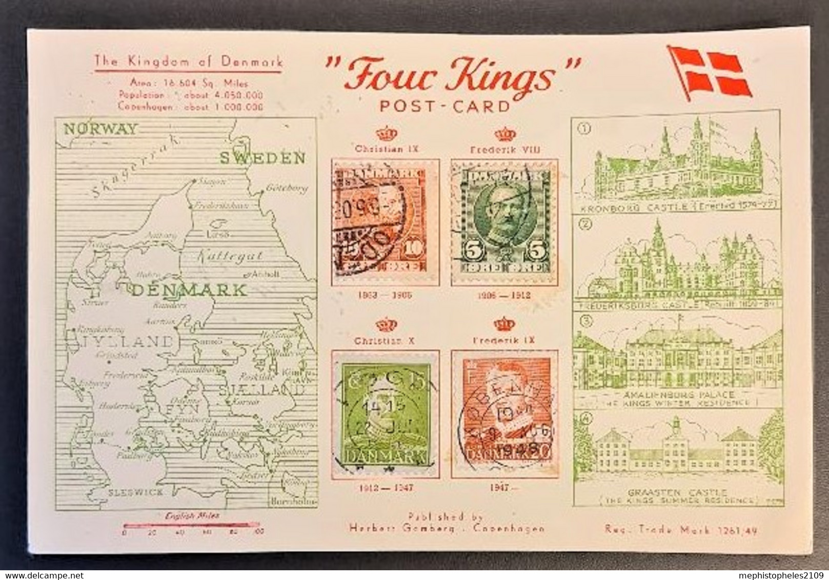 DENMARK 1957 - Canceled - "Four Kings" Postcard - Brieven En Documenten