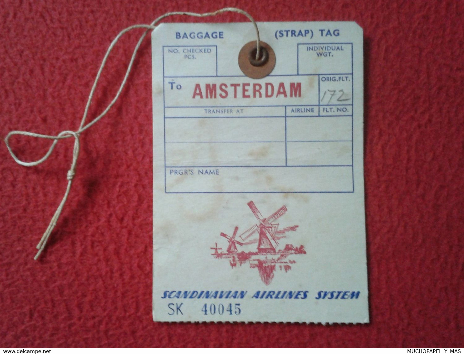 ANTIGUA ETIQUETA OLD LABEL SAS FLOWN SCANDINAVIAN AIRLINES SYSTEM LÍNEAS AÉREAS BAGGAGE TAG....AMSTERDAM...ETC AIR LINES - Aufklebschilder Und Gepäckbeschriftung