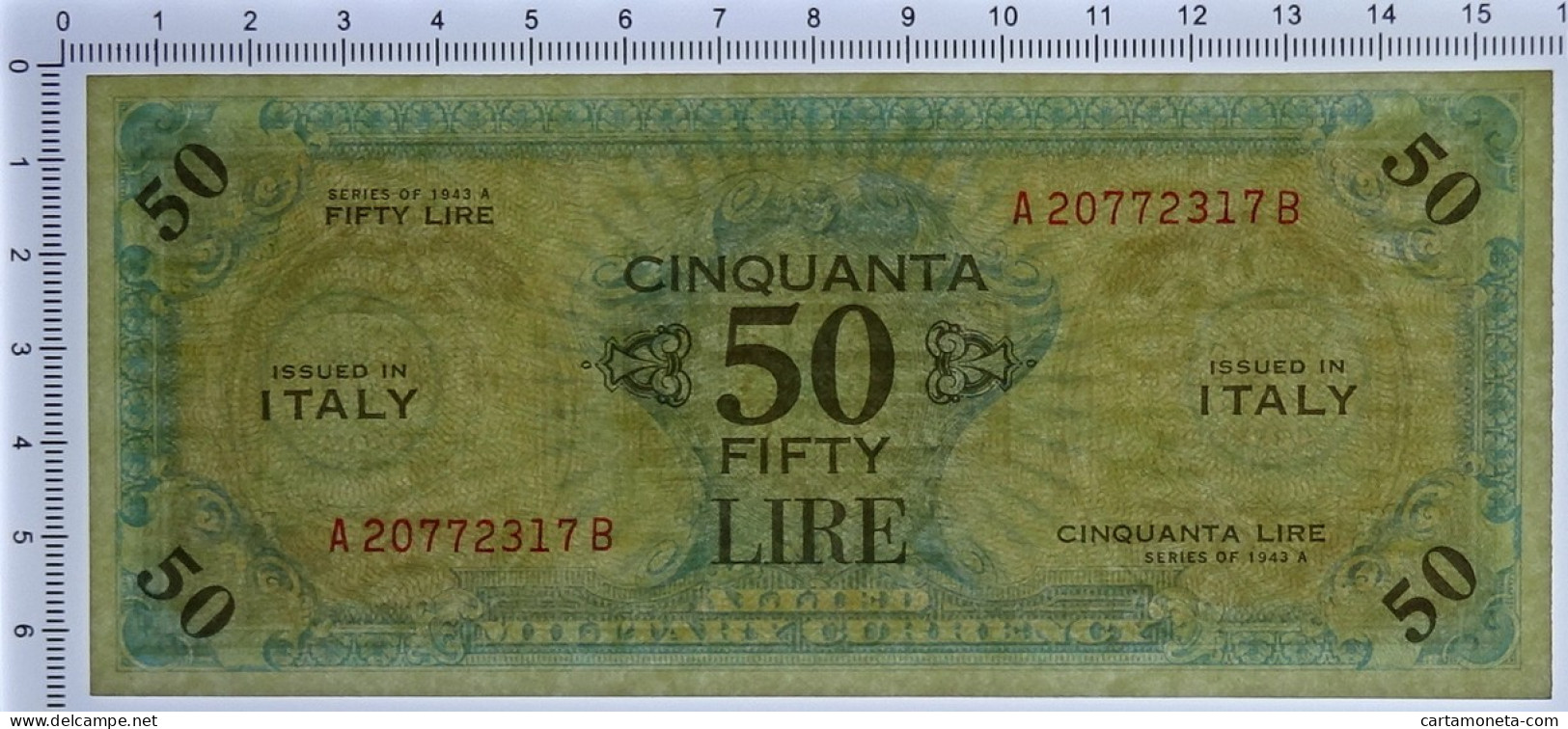 50 LIRE OCCUPAZIONE AMERICANA IN ITALIA BILINGUE FLC A-B 1943 A SPL+ - Occupation Alliés Seconde Guerre Mondiale