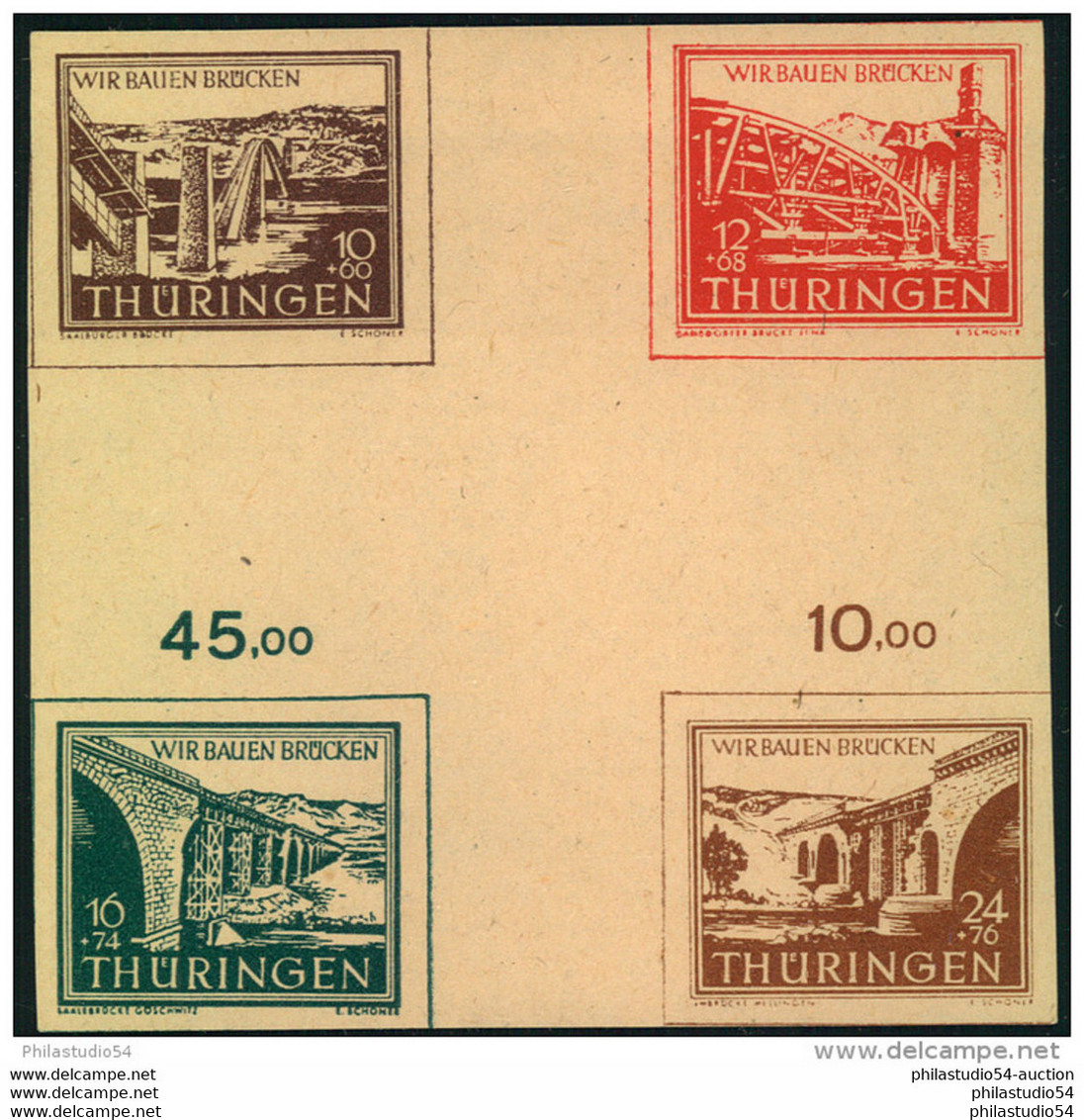 1945, Brückenbauausgabe, Postfrisches Herzstück. Michel 250,- - Autres & Non Classés