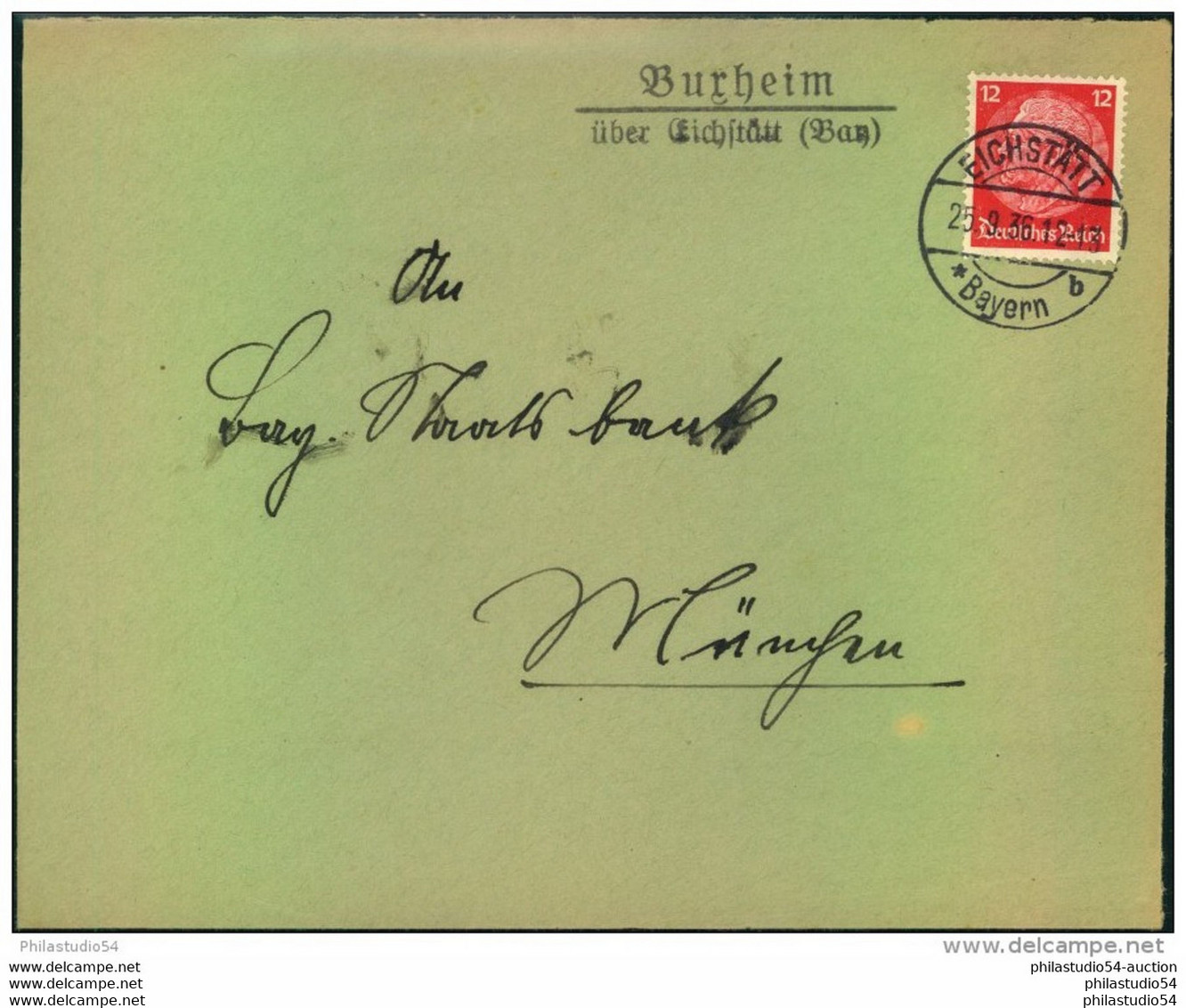 Bayern, Posthilfsstellenstempel , Burgheim über Eichstätt (Bay) , 1936 - Maschinenstempel (EMA)