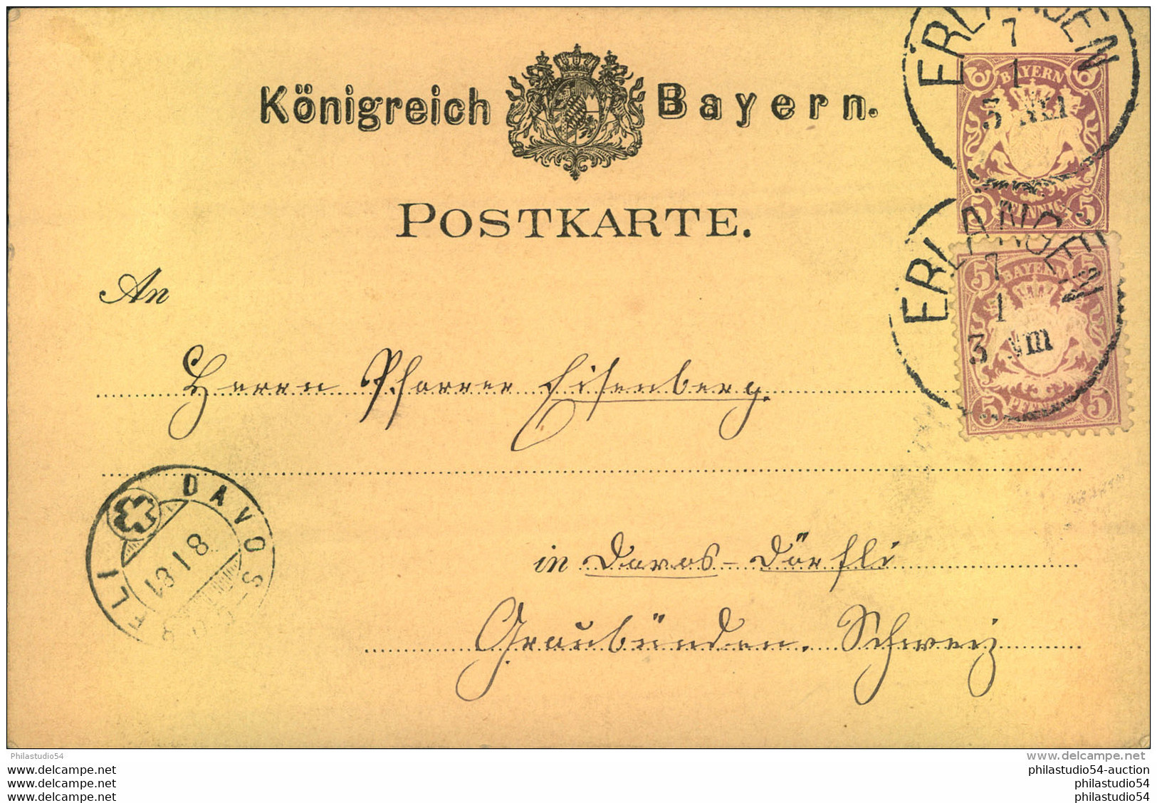 1881: 5 Pfg. Wappen Lila Mit Wz 2 Als Bildgleiche Mischfrankatur Auf 5 Pfg. Ganzsachenkarte Ab ERLANGEN In Die Schweiz. - Entiers Postaux