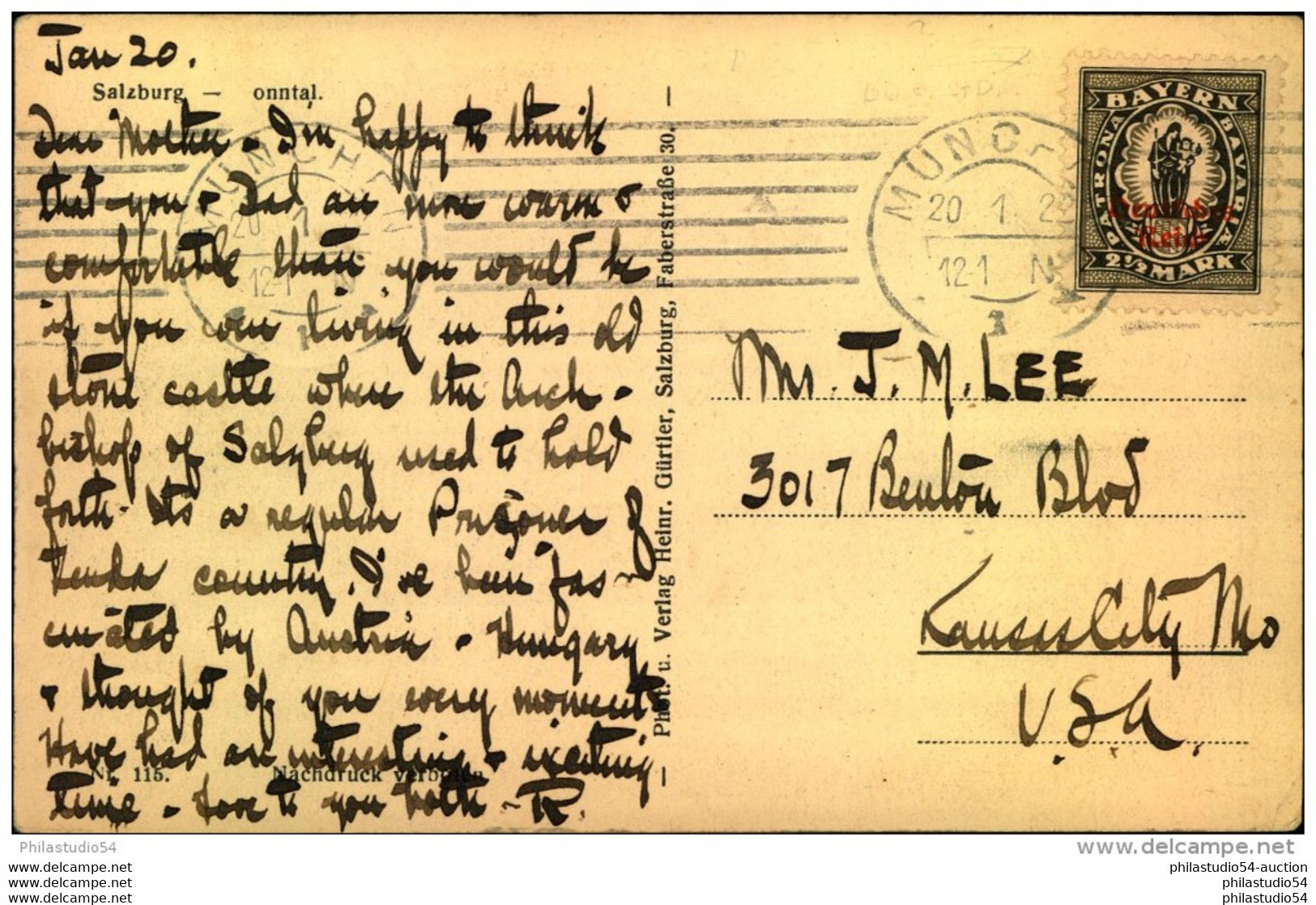 1922, Postkarte Mit 2 1/2 Mark "Bayernabschied" Ab MÜNCHEN Nach USA - Autres & Non Classés