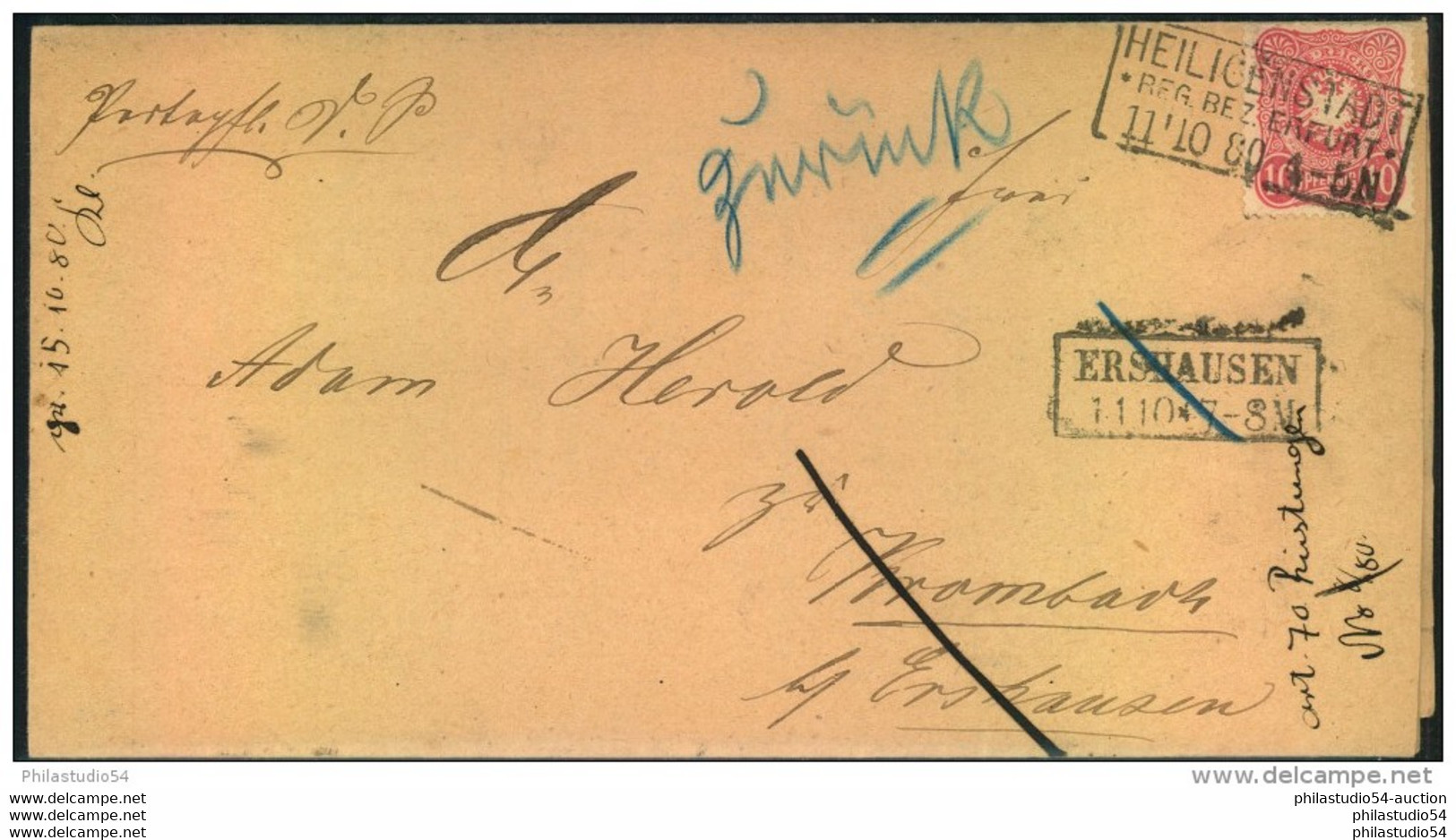 1880, Hübscher Retourniref Ab HEILIGENSTADT Nach ERSHAUSEN - Franking Machines (EMA)