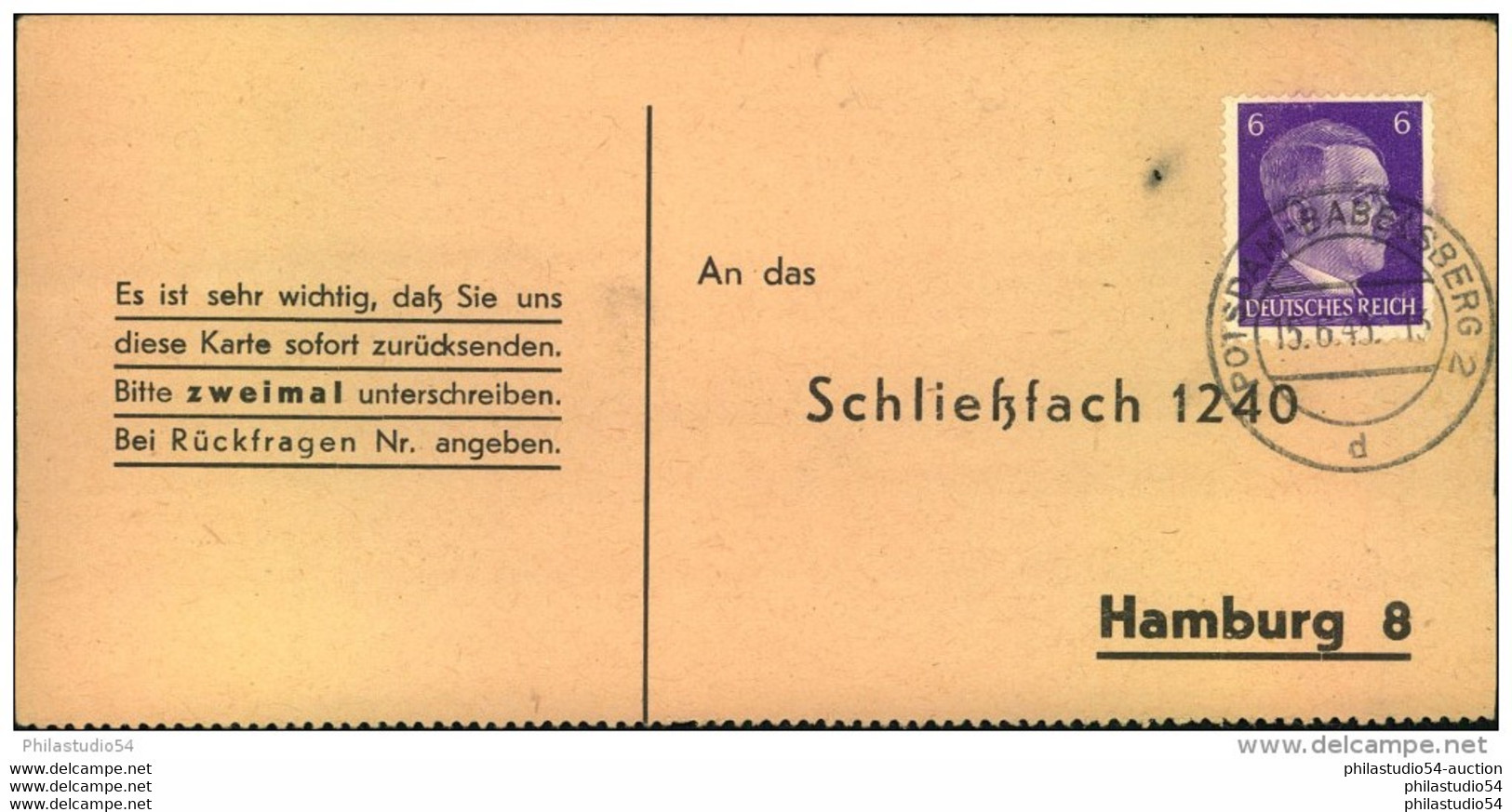 Brandenburg : 1943, Liebesgabenpaket Empfangsbestätigung POTSDAM-BABELSBERG 2 - Machines à Affranchir (EMA)