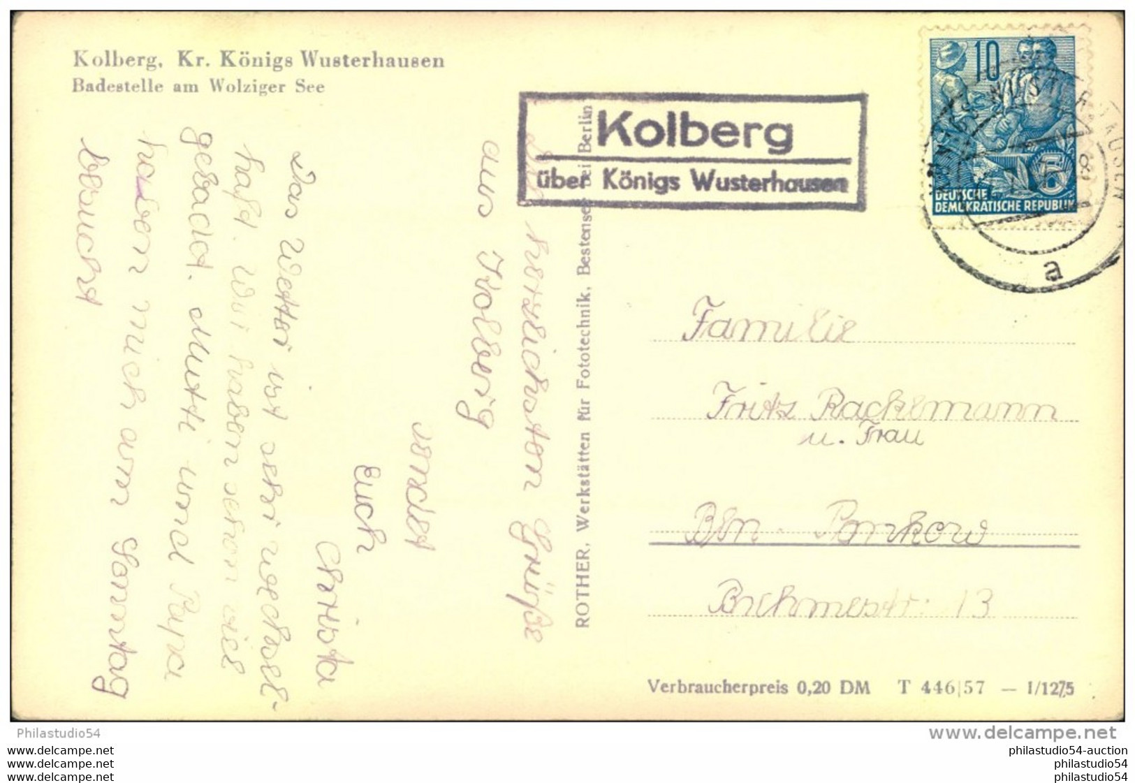Brandenburg : 1957, Postkarte Posthilfsstelle "Kolberg über Königs Wusterhausen" - Macchine Per Obliterare (EMA)