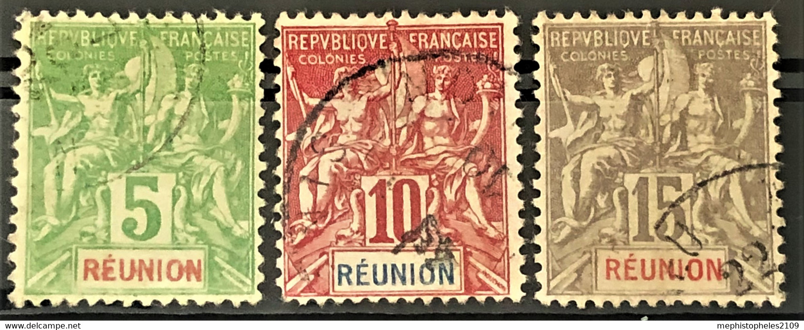 RÉUNION 1900/05 - Canceled - YT 46, 47, 48 - Gebruikt