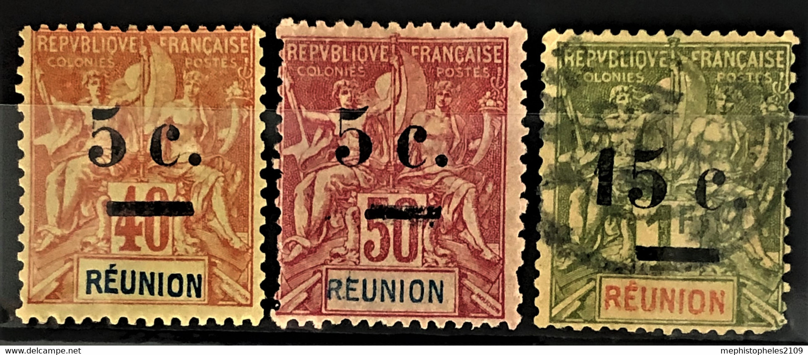 RÉUNION 1901 - Canceled - YT 52, 53, 55 - Unused Stamps
