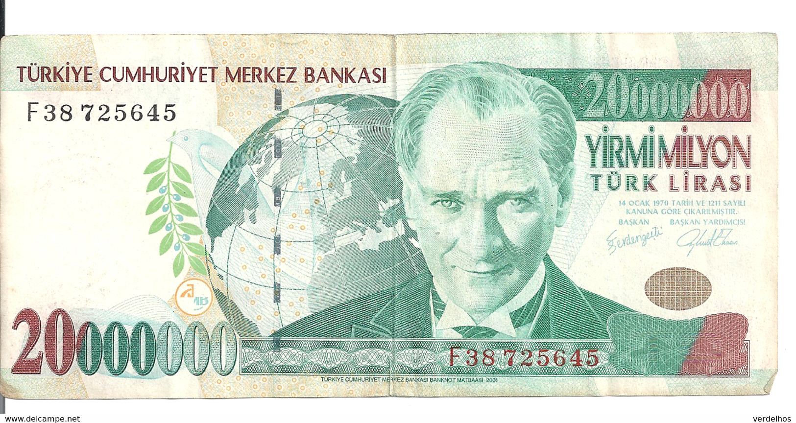 TURQUIE 20 MILLION LIRA 2000 VF P 215 - Turkije