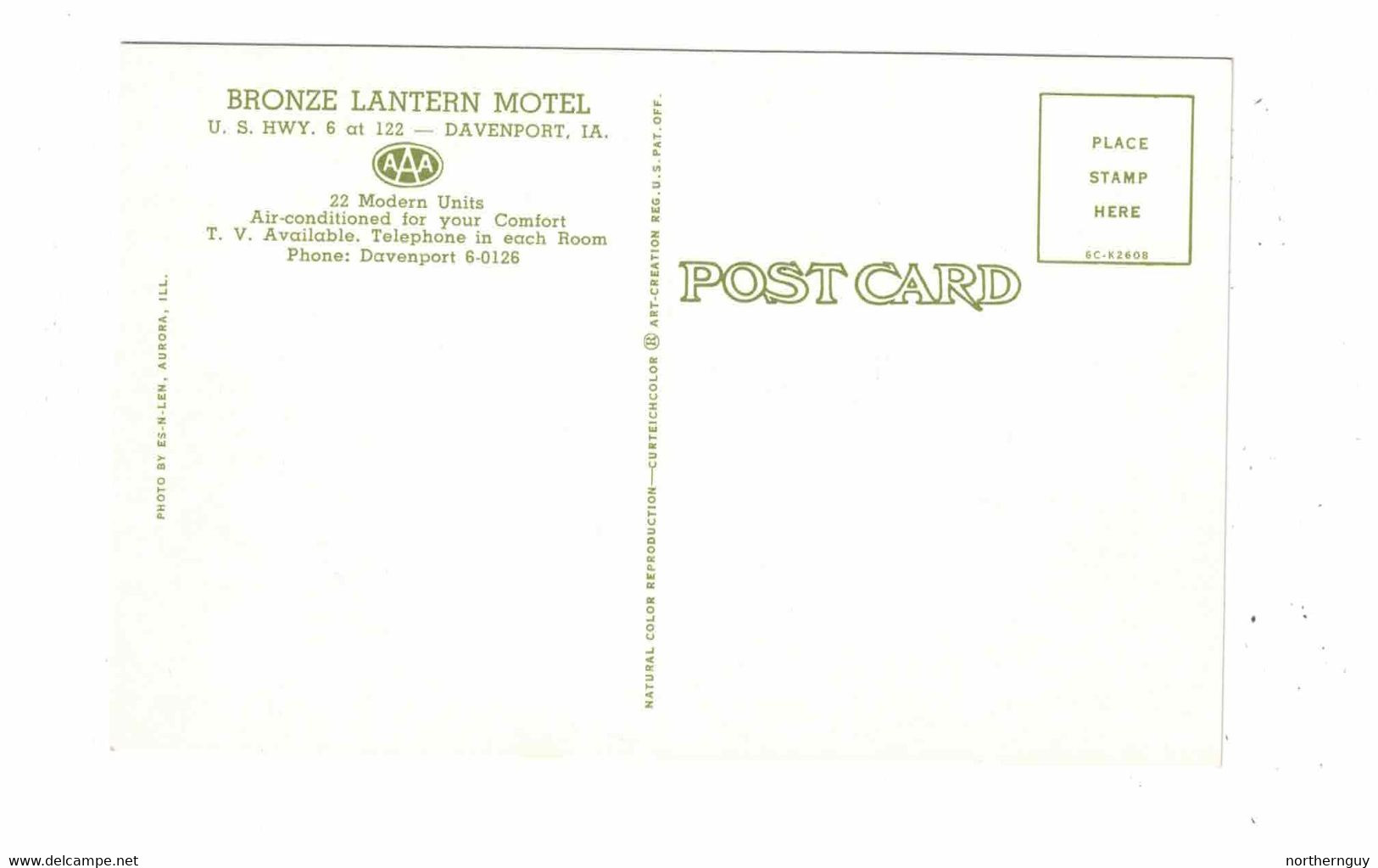 DAVENPORT, Iowa, USA, Bronze Lantern Motel, Old Chrome Postcard - Davenport