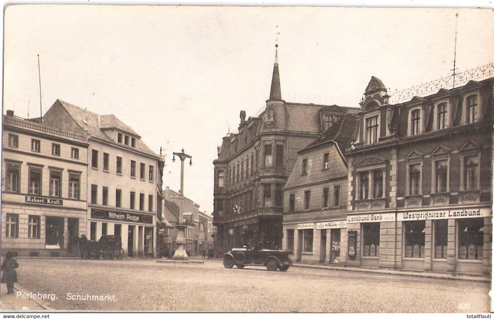 PERLEBERG Schuhmarkt Belebt Kabriolett Geschäfte West Prignitz Er Landbund Bank Fotokarte Ungelaufen - Perleberg