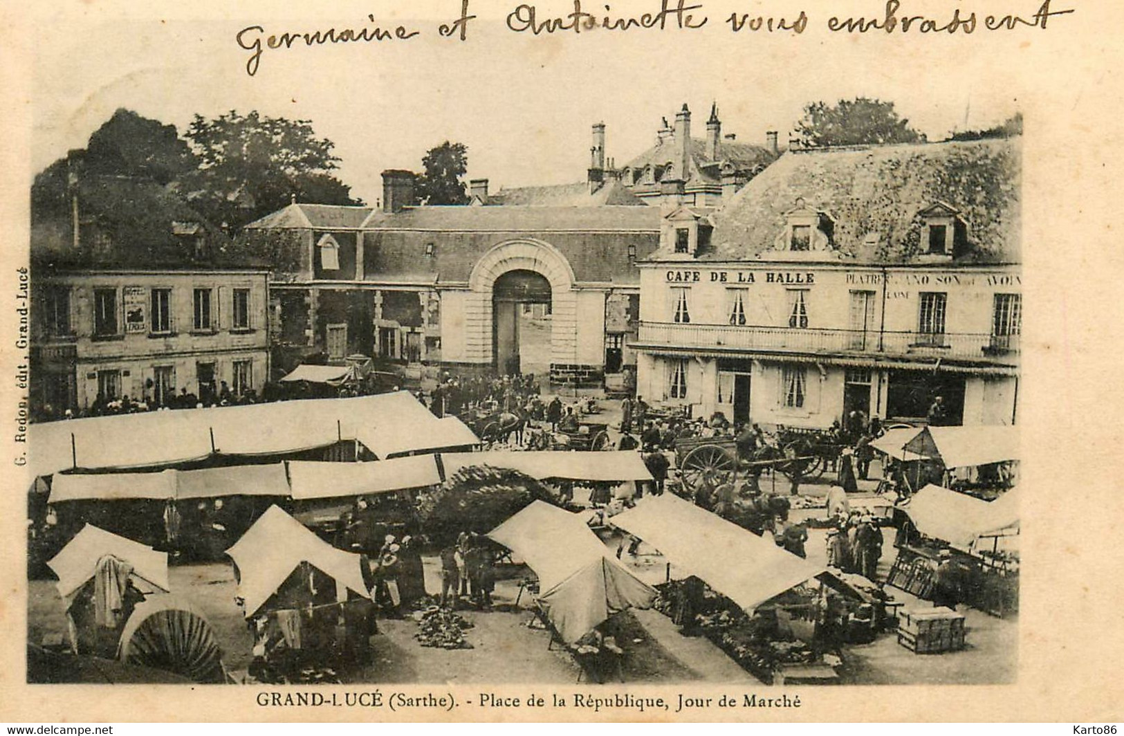 Le Grand Lucé * 1903 * Place De La République , Jour De Marché * Café De La Halle - Le Grand Luce