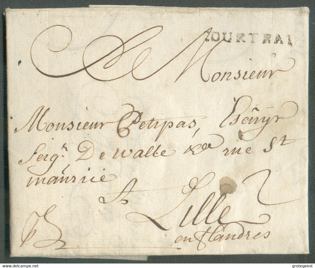 LAC De COURTRAI KORTRIJK (griffe COURTRAI) Du 9 Avril 1755 Vers Lille En Flandres - Port  '2' (encre) - 16737 - 1714-1794 (Pays-Bas Autrichiens)