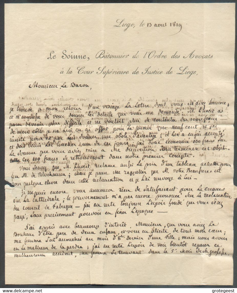 LAC De  LUYK (griffe Rouge) (LIEGE) du 13 Avril 1819 Au Baron De Dommartin, Forges De Berg Au GD De Luxembourg, Port '5' - 1815-1830 (Dutch Period)