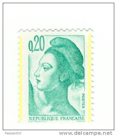 Liberté 0fr20 Vert YT 2181h Avec Deux Bandes Phospho ( Demies Bandes ) . Superbe , Voir Le Scan . Cote YT : 6 € . - Unused Stamps