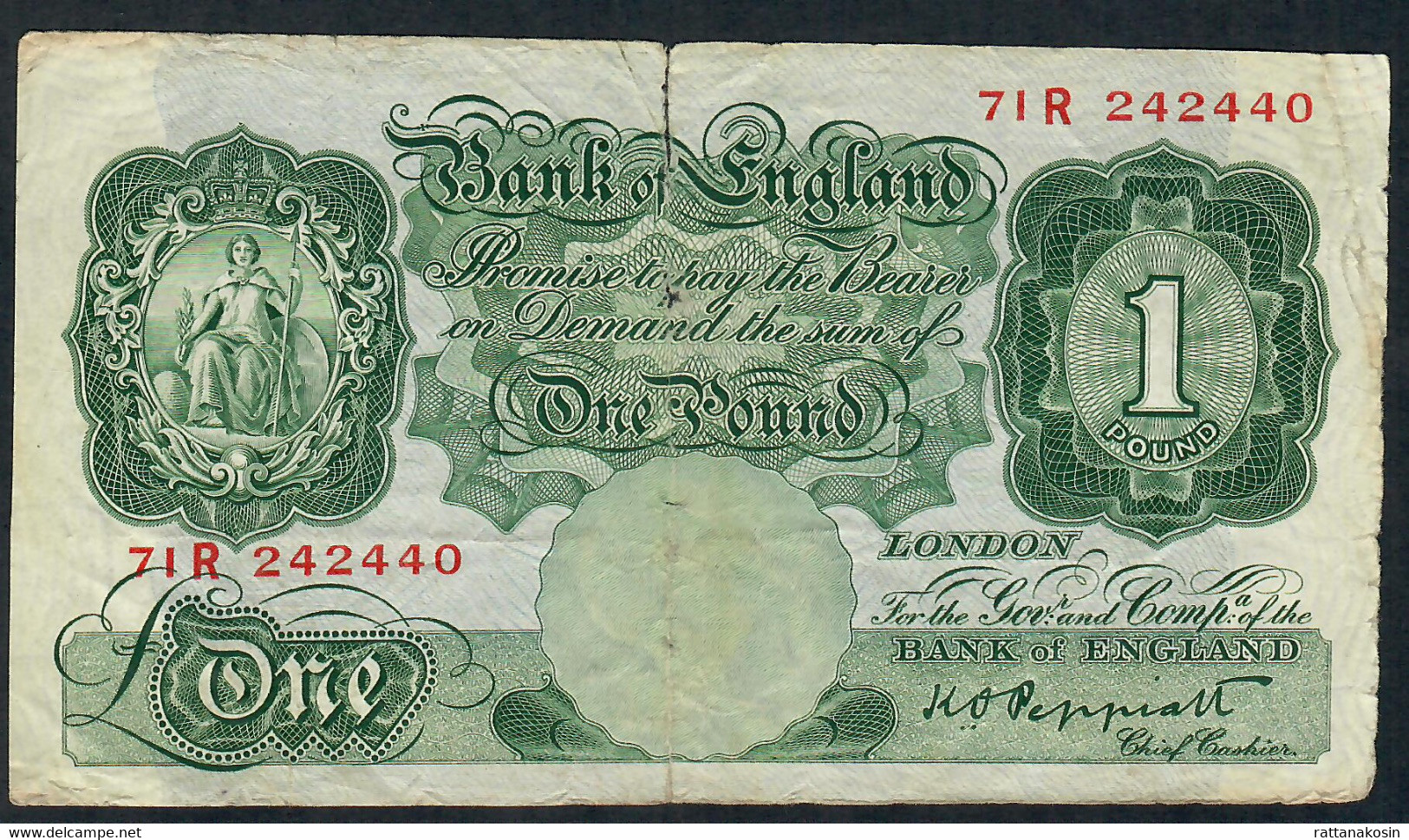 GREAT BRITAIN P369 1 POUND 1948  #71R Signature Peppiatt    VG - 1 Pond