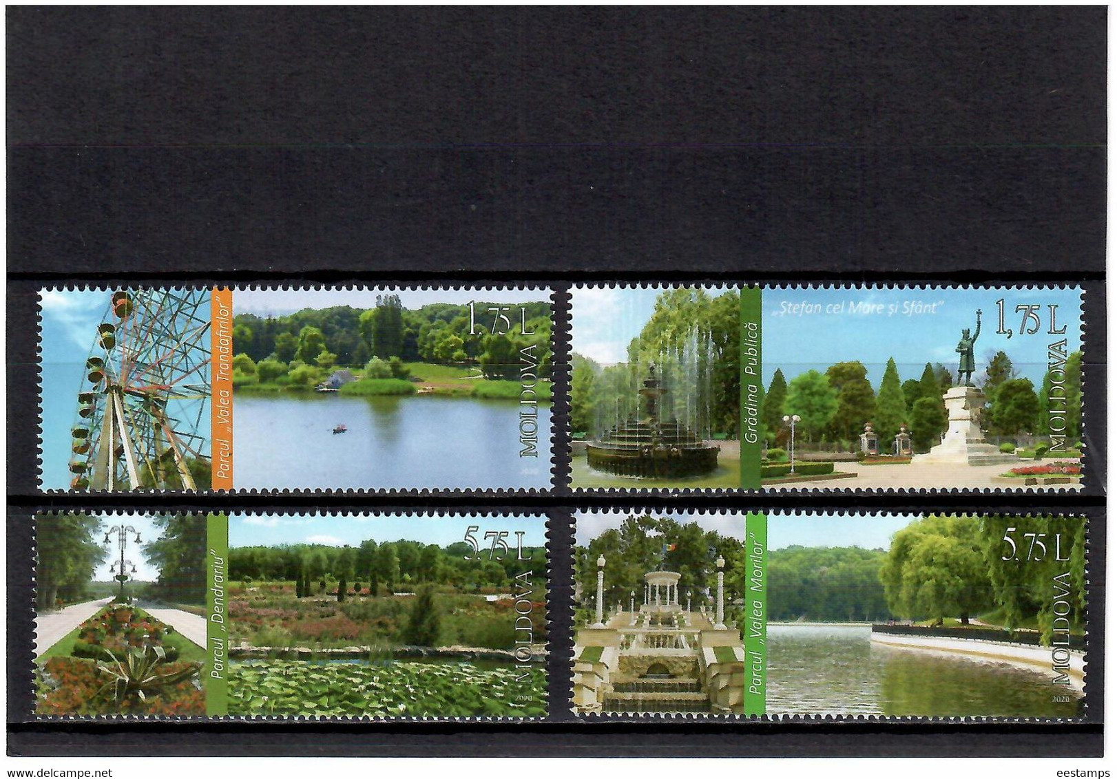 Moldova  2020.  Nature ,Flora Plants Trees Public Parks & Squares Monument Fountain Lake 4v. - Moldova