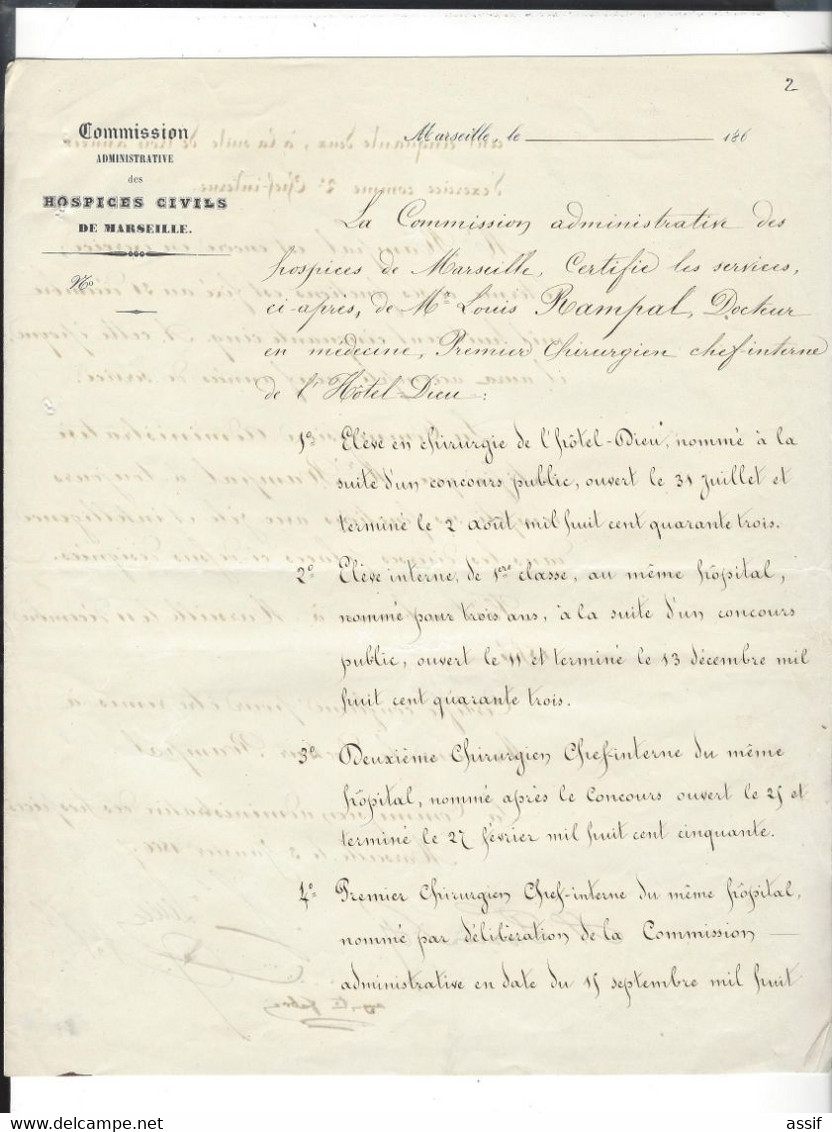 Docteur Louis Rampal  , Hospices Civils De Marseille ( Services Donnant Lieu à Cert. De Satisfaction ) Augustin Fabre - Non Classificati