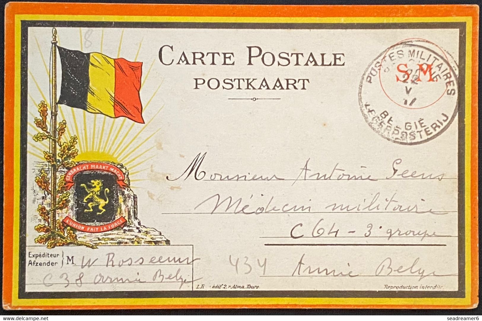 Belgique Carte En Franchise POSTES MILITAIRES BELGIQUE Du 22 Mai 1917 Pour Arnié TTB - Belgische Armee