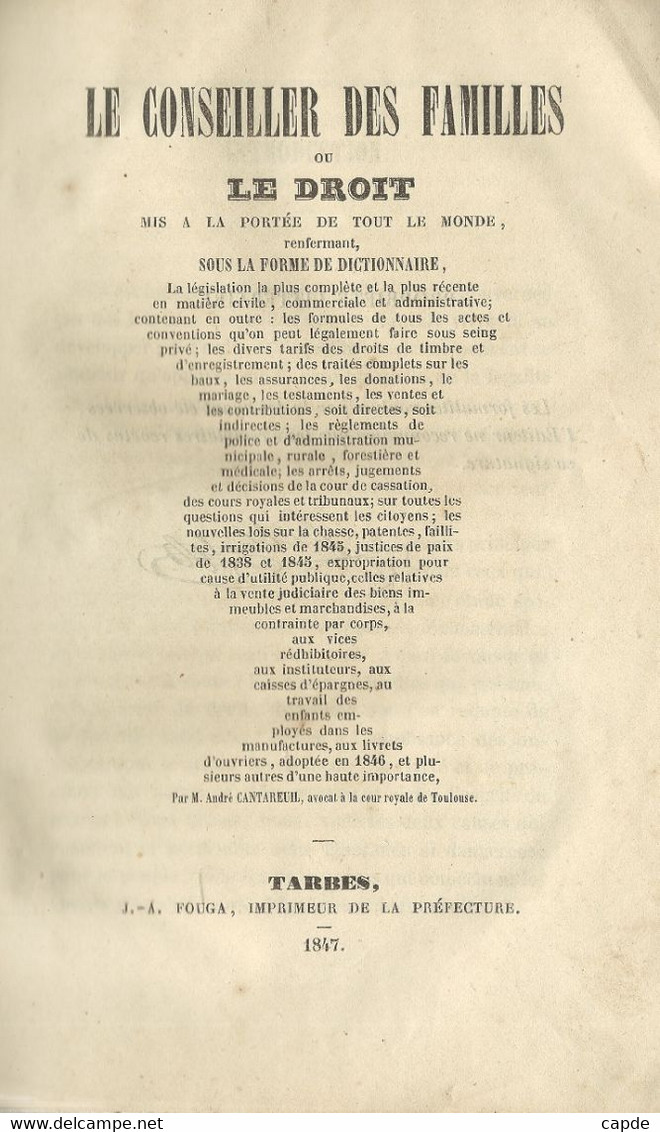 André Cantareuil. - Le Conseiller Des Familles Ou Le Droit Mis à La Portée De Tout Le Monde... - Diritto