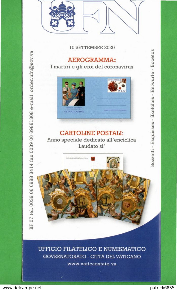 Vaticano - 2020 - Bollettino. Ufficiale. AEROGRAMMA + CARTOLINE POSTALI.  10/09/2020. - Storia Postale