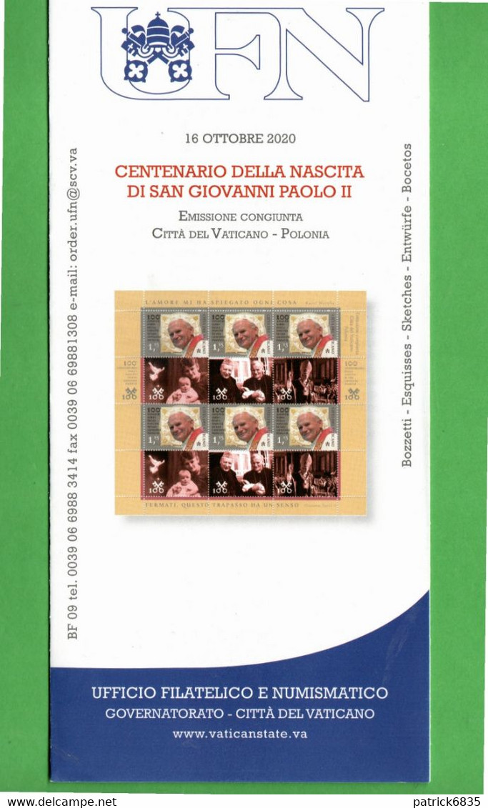 Vaticano - 2020 - Bollettino. Ufficiale. CENTENARIO NASCITA Di San GIOVANNI PAOLOII  16/10/2020. - Storia Postale