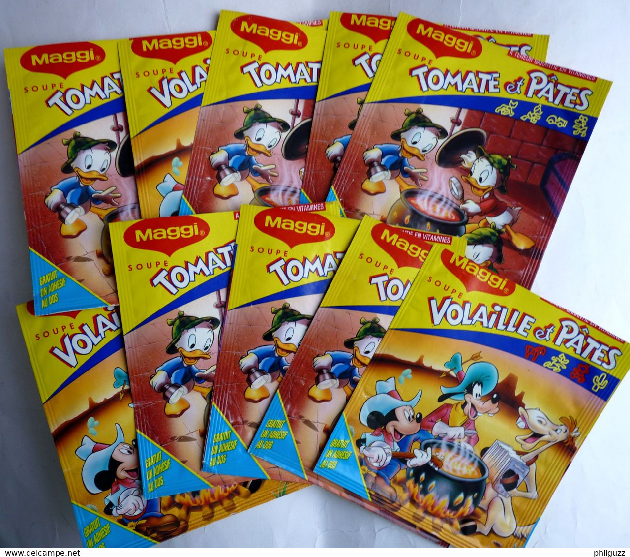 RARES 10 IMAGES CHROMOS PUBLICITAIRES AUTOCOLLANTES WALT DISNEY MICKEY MAGGI ENCORE SUR LEURS EMBALLAGES 1992 - Adesivi