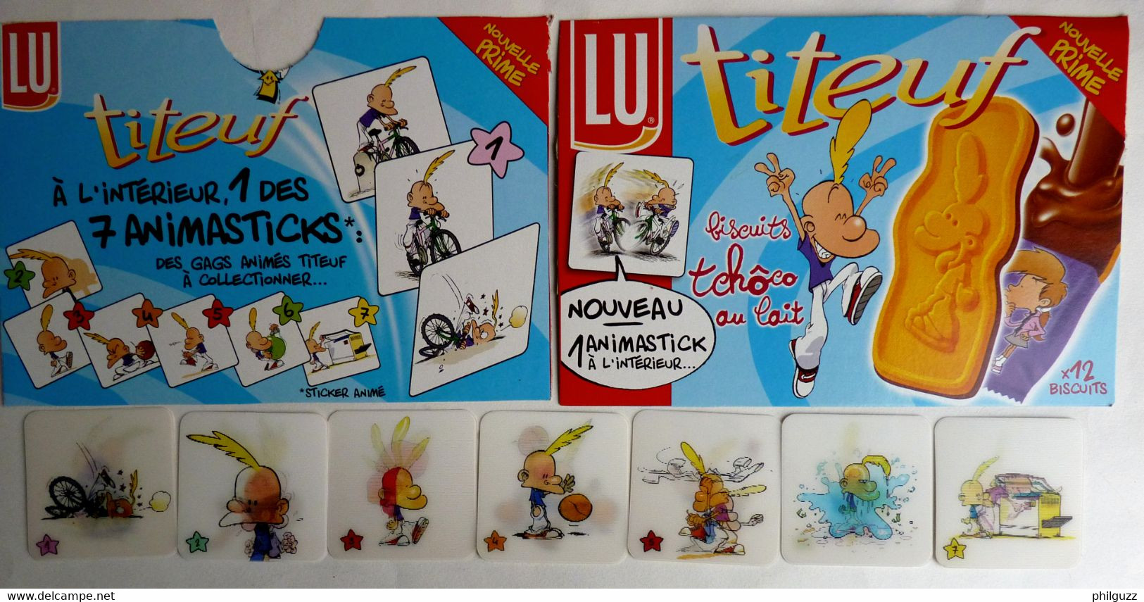 SERIE COMPLETE 7 CARTES ANIMATICKS TITEUF EN RELIEF AVEC LEUR EMBALLAGE DECOUPE STICKER ANIME EN RELIEF VISIOMATIC 2002 - Autocollants