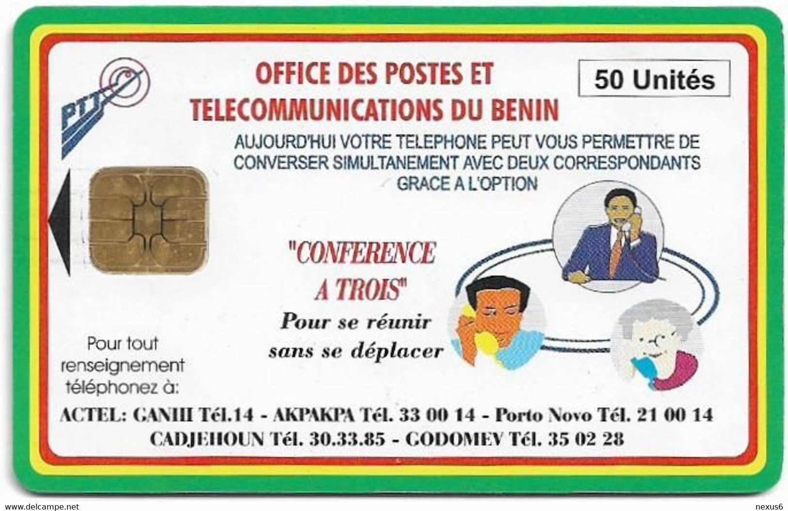 Benin - PTT (Chip) - Conférence À Trois (Reverse White), Cn. At Left Bottom, Chip Thomson 4, 50Units, Used - Bénin
