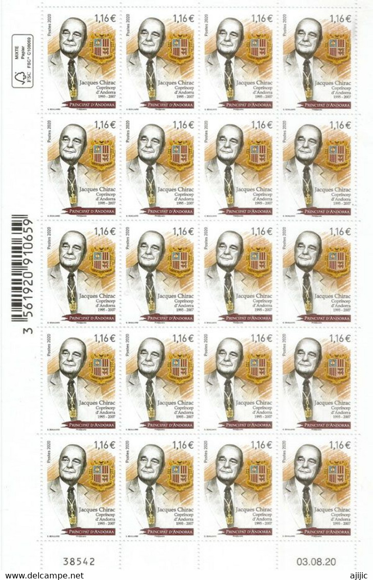Hommage à Jacques Chirac, Président & Co-Prince D'Andorre. FEUILLE ENTIÈRE Neuve ** - Unused Stamps