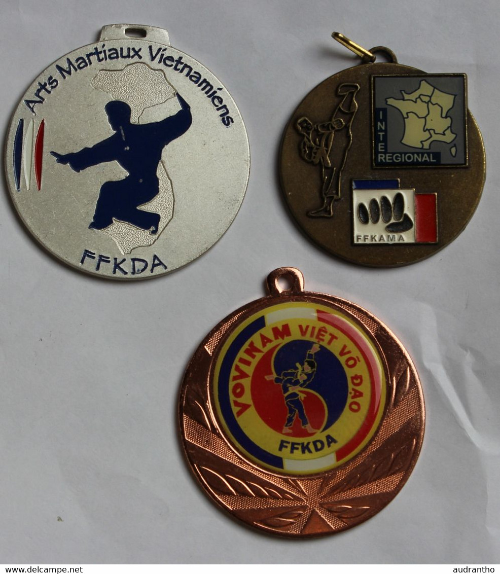 Lot De 3 Médailles Sport FFKDA Fédération Française De Karaté Et Disciplines Associées Arts Martiaux Vietnamiens - Sports De Combat