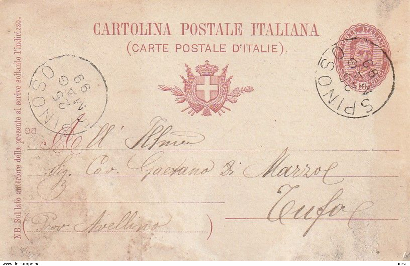 A31. Spinoso. 1899. Annullo Grande Cerchio SPINOSO, Su Cartolina Postale - Storia Postale