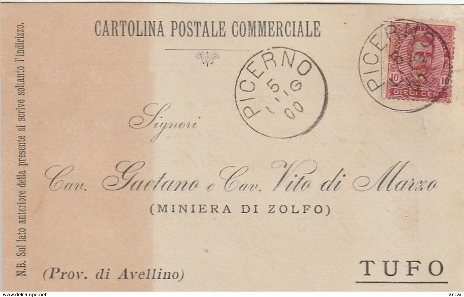 A31. Picerno. 1900. Annullo Grande Cerchio PICERNO, Su Cartolina Postale Commerciale - Altri & Non Classificati