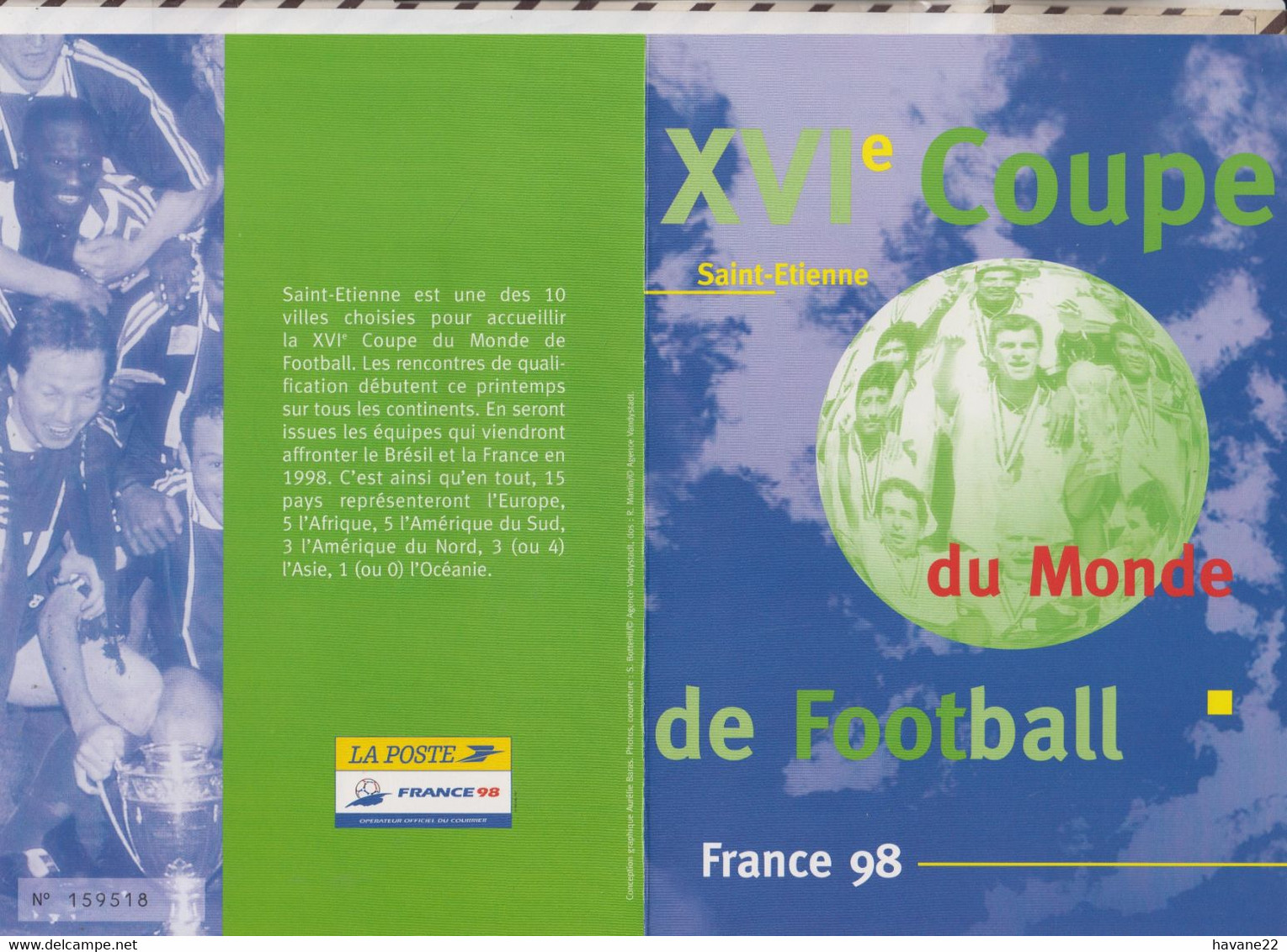 20/544 Encart Fdc 1/06/96 XVI Coupe Du Monde De Football France 98,ST ETIENNE - Andere & Zonder Classificatie