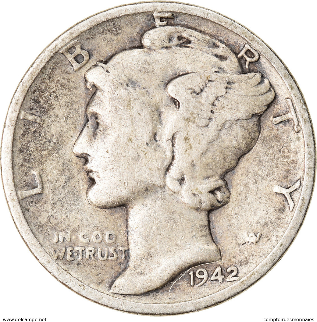 Monnaie, États-Unis, Mercury Dime, Dime, 1942, U.S. Mint, Philadelphie, TB+ - 1916-1945: Mercury