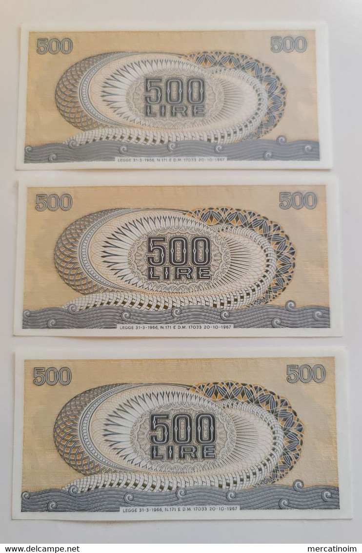 500 Lire 1967 3 Banconote Serie Consecutive - 500 Lire