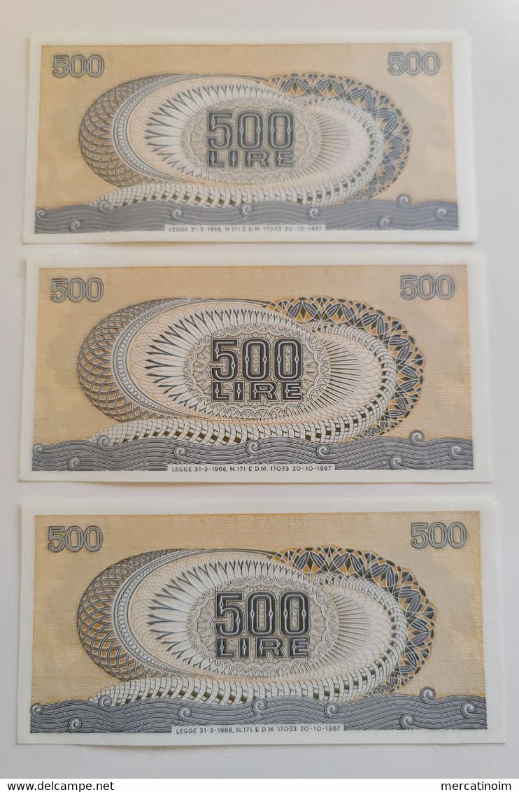 500 Lire 1967 3 Banconote Serie Consecutive - 500 Liras