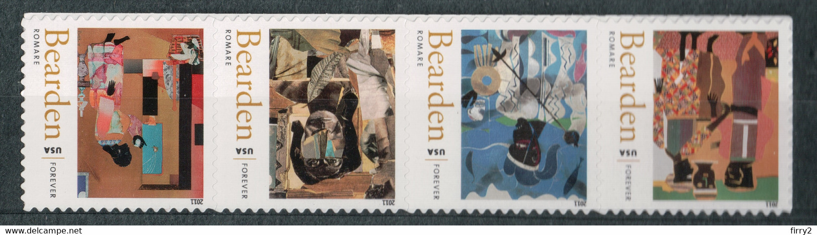 USA Scott # 4566 - 4569     2011  44c  Romare Bearden Strip Of 4 (4569a)    Mint NH  (MNH) - Unused Stamps