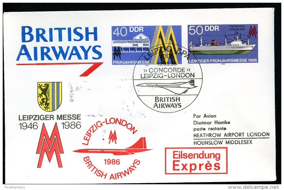 DDR U4-3-86 C3 Umschlag ZUDRUCK BRITISH AIRWAYS Sost. CONCORDE 1986 - Enveloppes Privées - Oblitérées