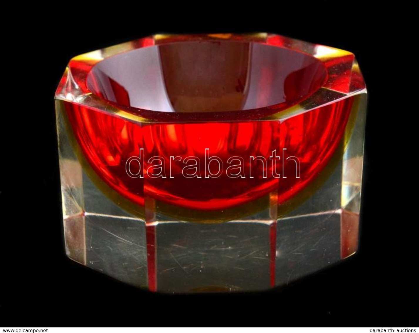 Muranoi üveg Asztali Dísztál, Karcolásokkal, D: 11,5 Cm, M: 6 Cm - Glass & Crystal