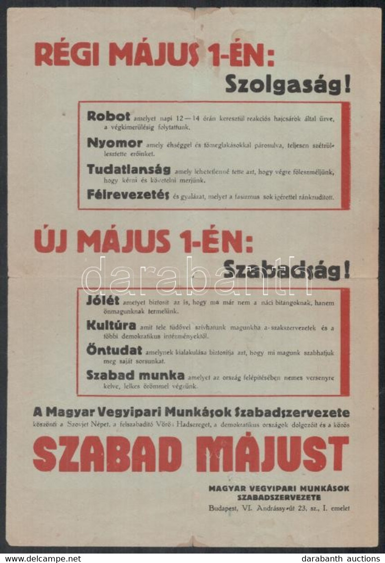 Cca 1946 Szabad Május. A Vegyipari Dolgozók ünnepségének Hirdetménye 20x28 Cm - Other & Unclassified