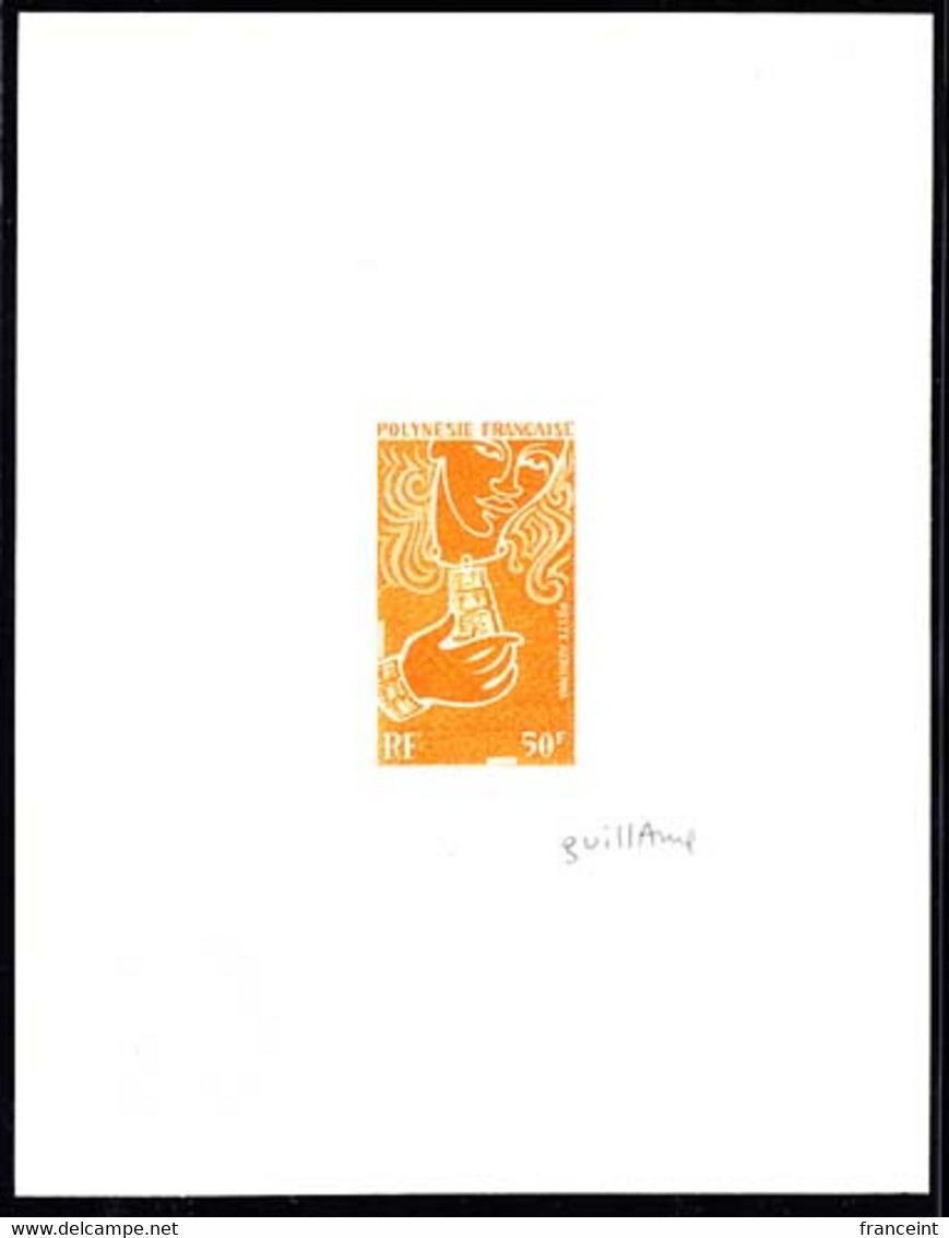 FRENCH POLYNESIA (1970) Opération De La Nacre. Épreuve D'artiste En Orange Signée Par La Graveure GUILLAUME. - Sin Dentar, Pruebas De Impresión Y Variedades
