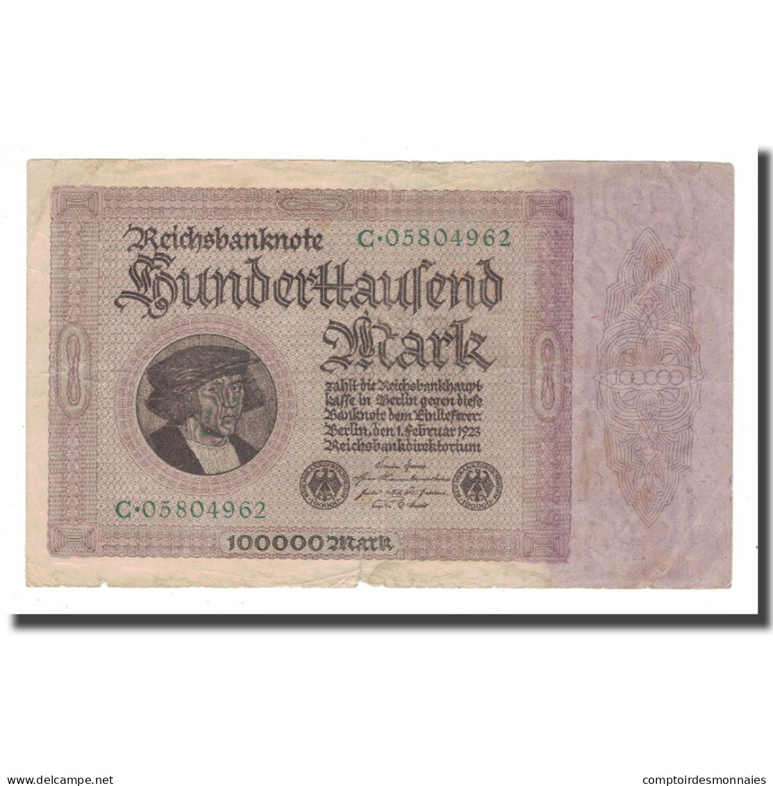 Billet, Allemagne, 100,000 Mark, 1923, 1923-02-01, KM:83a, B+ - 100000 Mark