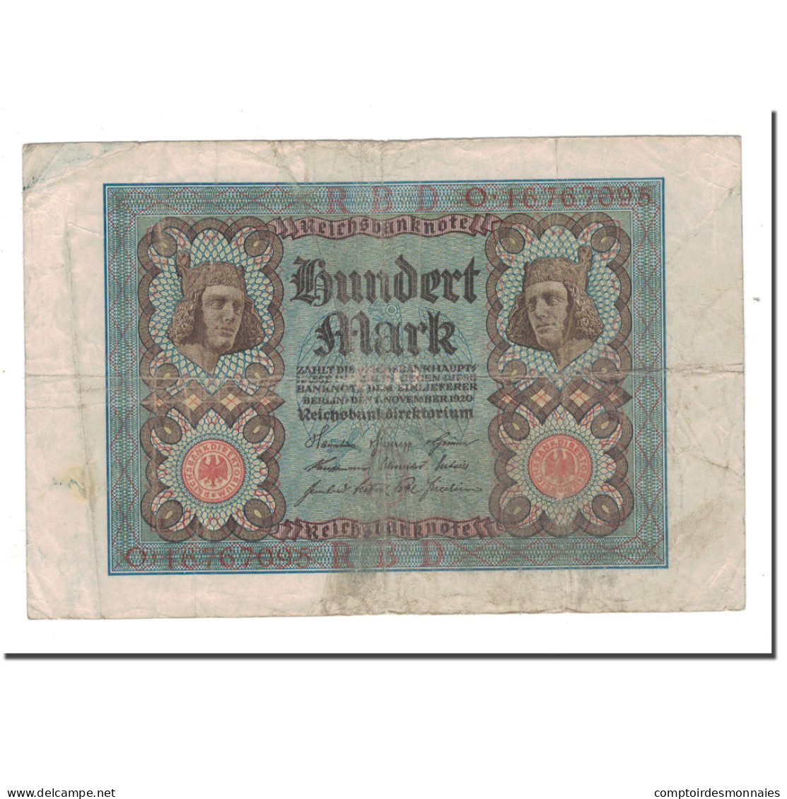 Billet, Allemagne, 100 Mark, 1920, 1920-11-01, KM:69b, B+ - Reichsschuldenverwaltung