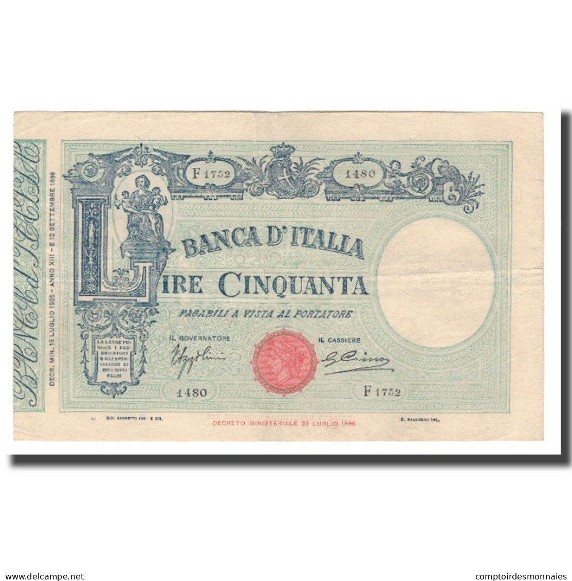 Billet, Italie, 50 Lire, 1926-36, KM:47c, TTB+ - 50 Liras