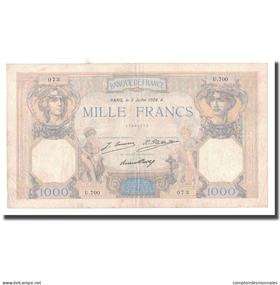 France, 1000 Francs, 1928, 1928-07-05, TB+, Fayette:37.2, KM:79a - 1 000 F 1927-1940 ''Cérès Et Mercure''