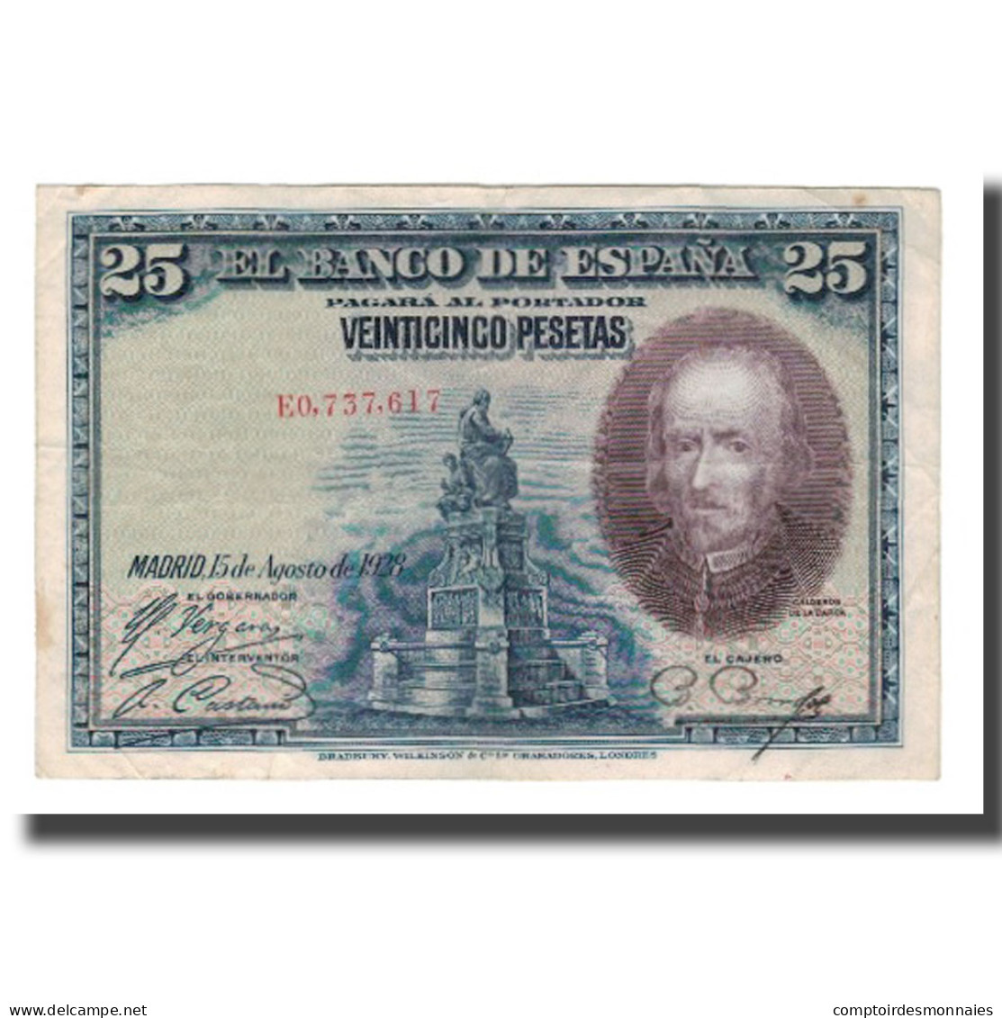 Billet, Espagne, 25 Pesetas, 1928, 1928-08-15, KM:74b, TTB - 1-2-5-25 Pesetas