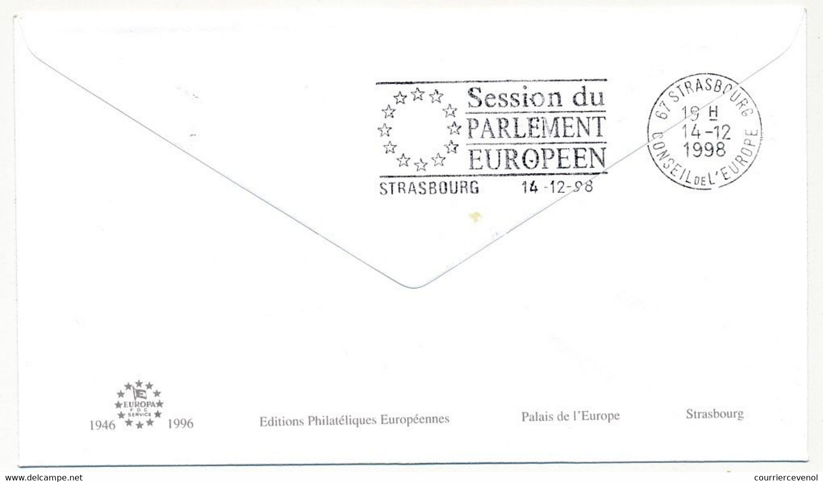 FRANCE - Env. FDC - 3,00F Parlement Européen - Premier Jour Strasbourg 5/12/98 - Illustrée Louise Weiss - 1990-1999