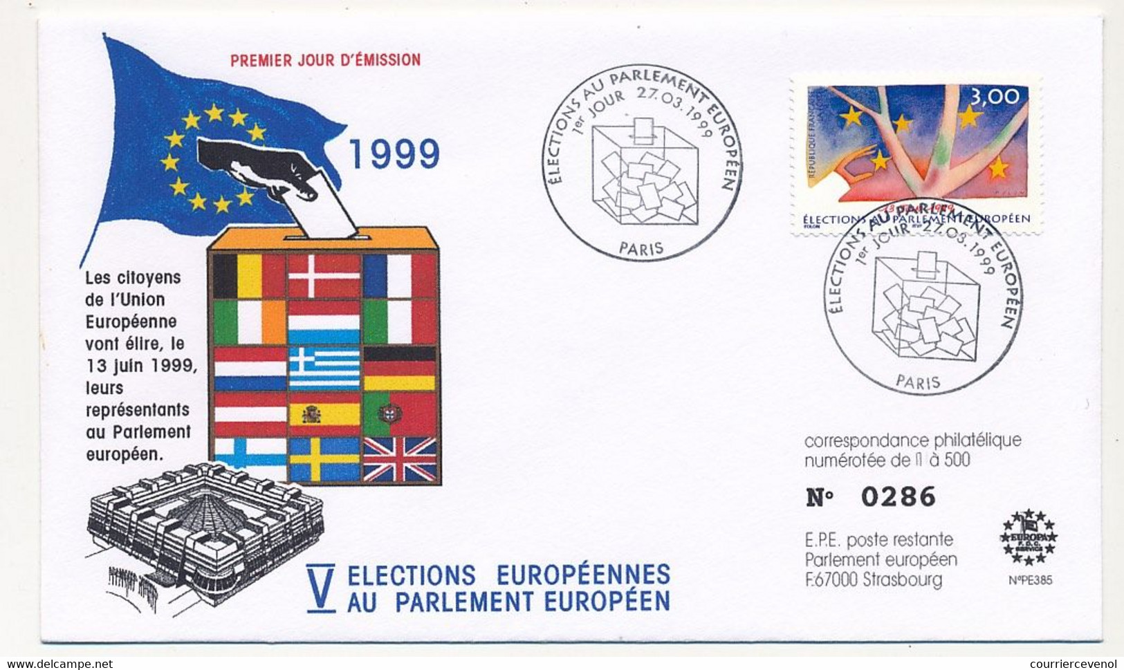 FRANCE - Env. FDC - 3,00F Elections Au Parlement Européen - 27/3/1999 - PARIS - 1990-1999