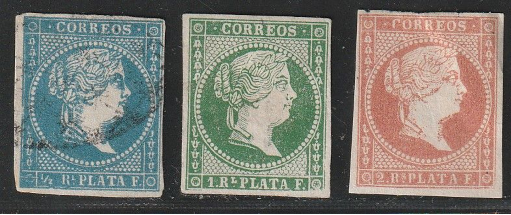 1857.  */º  Edifil: ANTILLAS 7/9. ISABEL II. Sin Filigrana - Cuba (1874-1898)